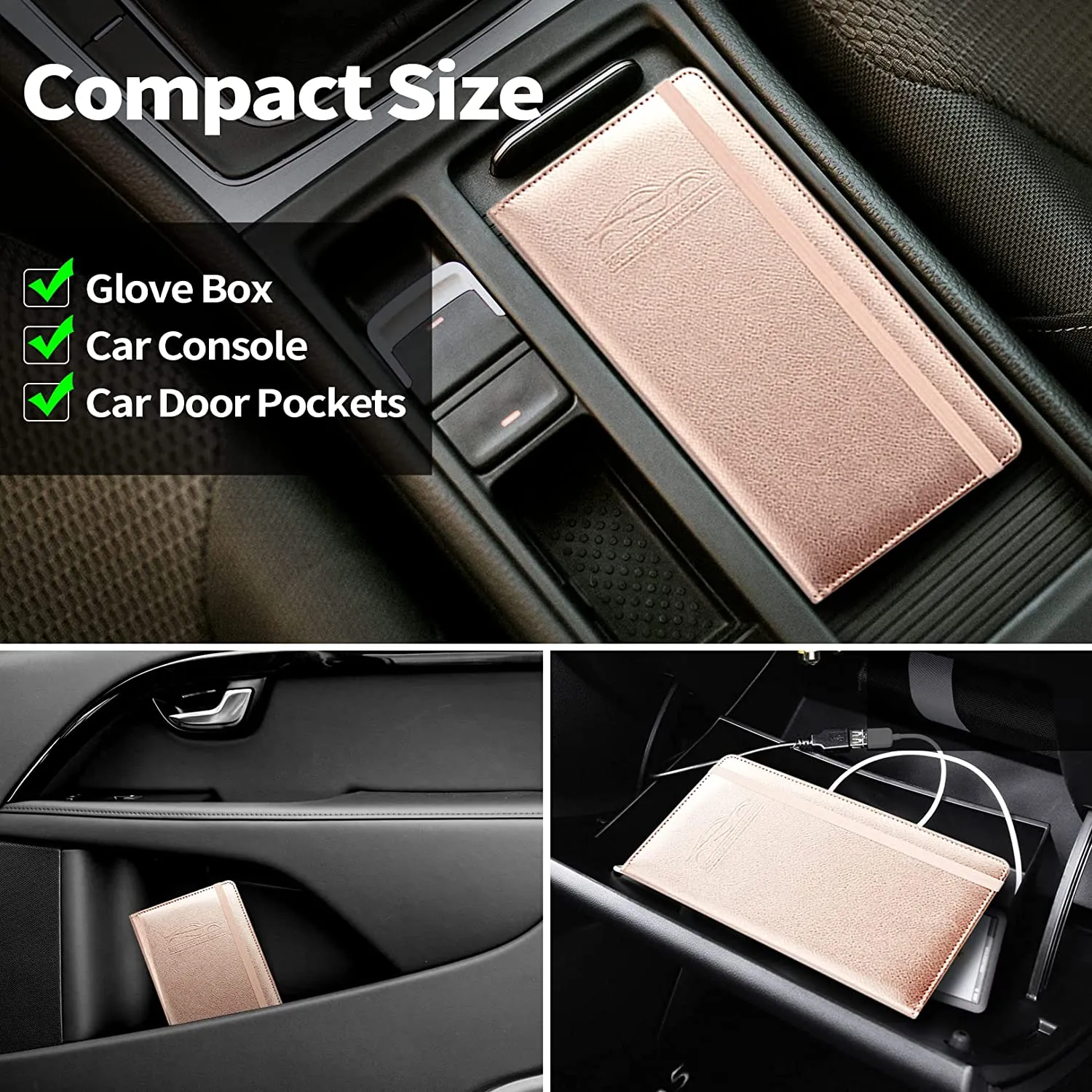 Car Registration and Insurance Holder with Inner Expandable Zipper Pouch, PU Car Document Holder, Elastic Closure Glove Box Document Holder for License, Car card and Essential Auto Documents, Compatible with All Cars