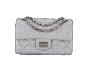 CHANEL CLASSIC FLAP REISSUE 2.55 MINI SILVER CALFSKIN SHW AUL4xxxx(MICROCHIP) WITH DUST COVER AND BOX