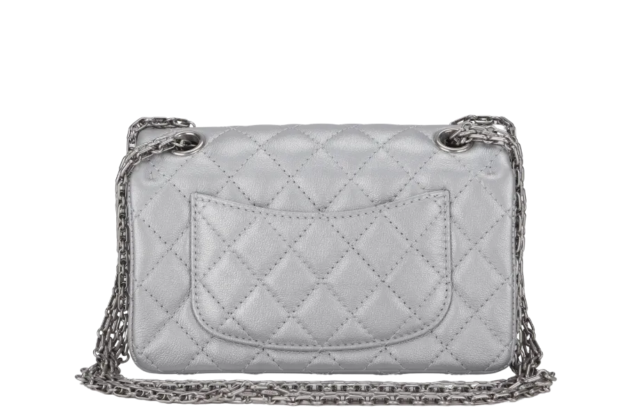 CHANEL CLASSIC FLAP REISSUE 2.55 MINI SILVER CALFSKIN SHW AUL4xxxx(MICROCHIP) WITH DUST COVER AND BOX