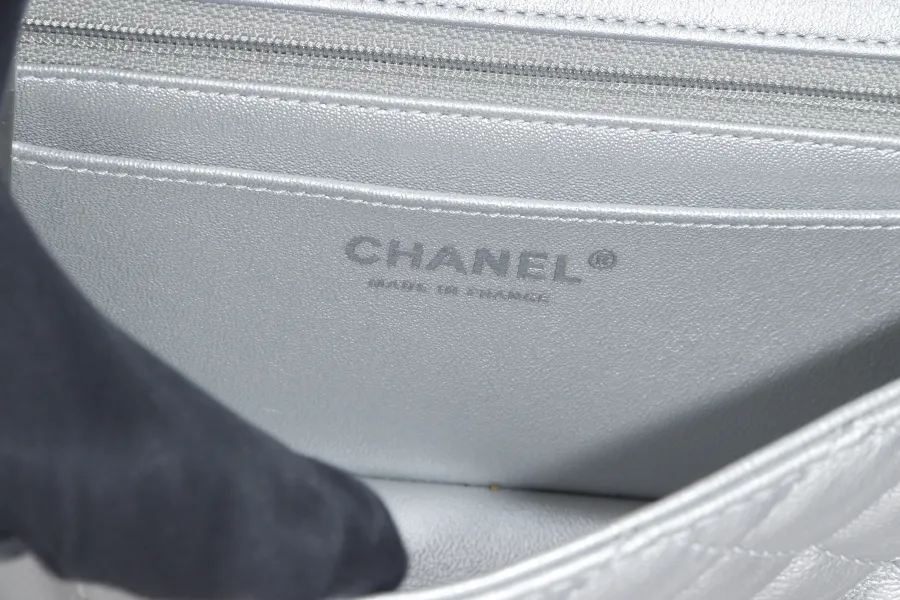 CHANEL CLASSIC FLAP REISSUE 2.55 MINI SILVER CALFSKIN SHW AUL4xxxx(MICROCHIP) WITH DUST COVER AND BOX