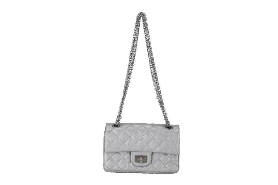 CHANEL CLASSIC FLAP REISSUE 2.55 MINI SILVER CALFSKIN SHW AUL4xxxx(MICROCHIP) WITH DUST COVER AND BOX