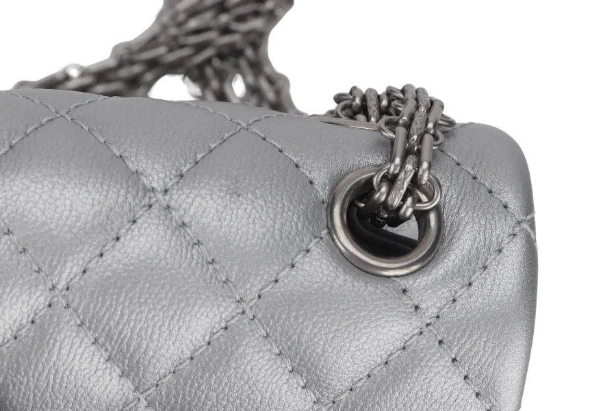CHANEL CLASSIC FLAP REISSUE 2.55 MINI SILVER CALFSKIN SHW AUL4xxxx(MICROCHIP) WITH DUST COVER AND BOX