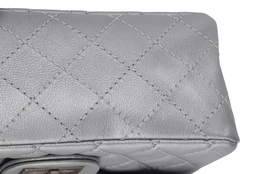 CHANEL CLASSIC FLAP REISSUE 2.55 MINI SILVER CALFSKIN SHW AUL4xxxx(MICROCHIP) WITH DUST COVER AND BOX