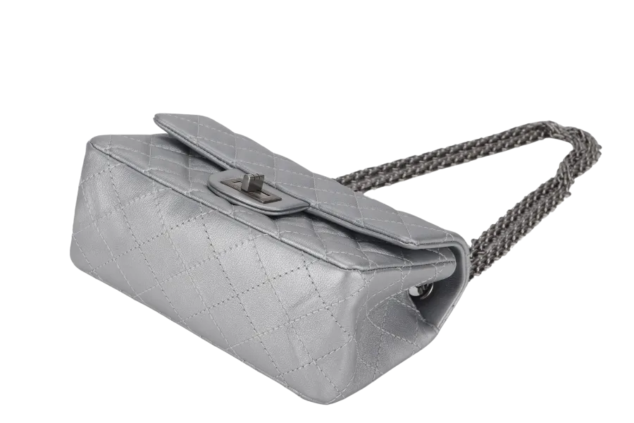 CHANEL CLASSIC FLAP REISSUE 2.55 MINI SILVER CALFSKIN SHW AUL4xxxx(MICROCHIP) WITH DUST COVER AND BOX