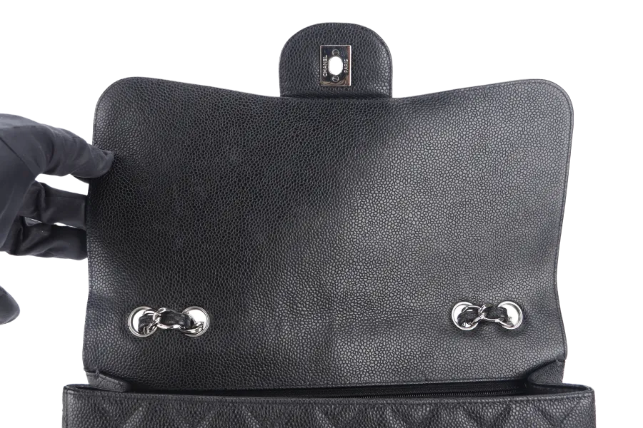 CHANEL CLASSIC JUMBO (1317xxxx ) BLACK CAVIAR SILVER HARDWARE WITH CARD AND DUST COVER