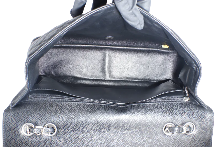 CHANEL CLASSIC JUMBO (1317xxxx ) BLACK CAVIAR SILVER HARDWARE WITH CARD AND DUST COVER