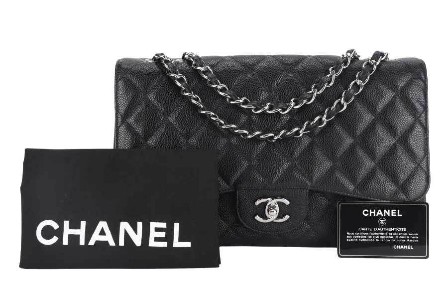 CHANEL CLASSIC JUMBO (1317xxxx ) BLACK CAVIAR SILVER HARDWARE WITH CARD AND DUST COVER