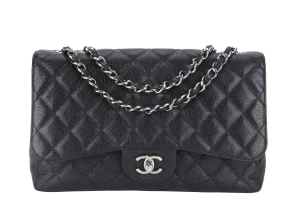CHANEL CLASSIC JUMBO (1317xxxx ) BLACK CAVIAR SILVER HARDWARE WITH CARD AND DUST COVER