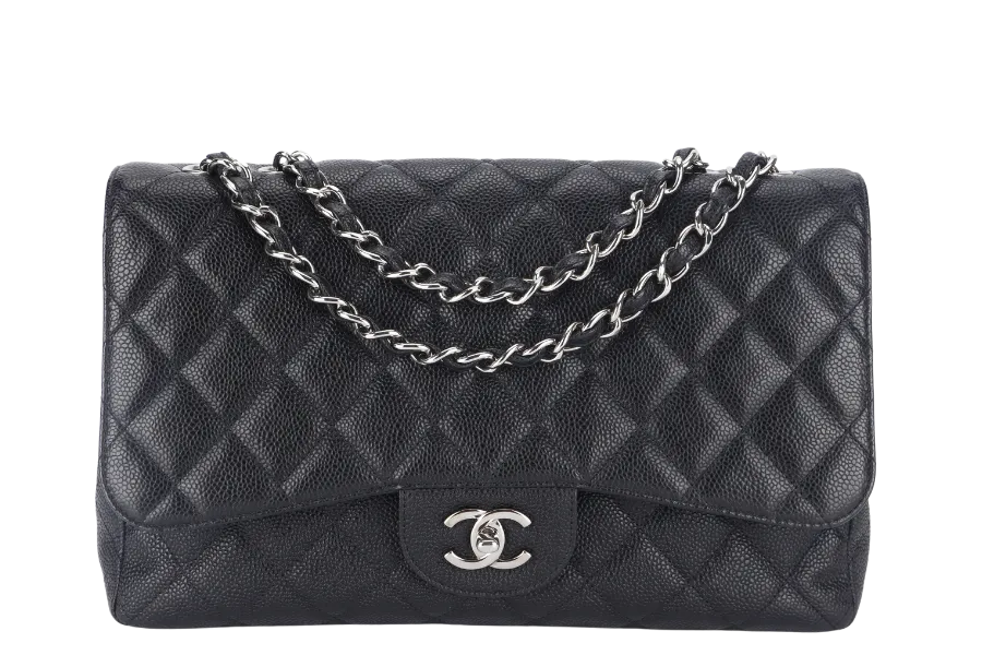CHANEL CLASSIC JUMBO (1317xxxx ) BLACK CAVIAR SILVER HARDWARE WITH CARD AND DUST COVER