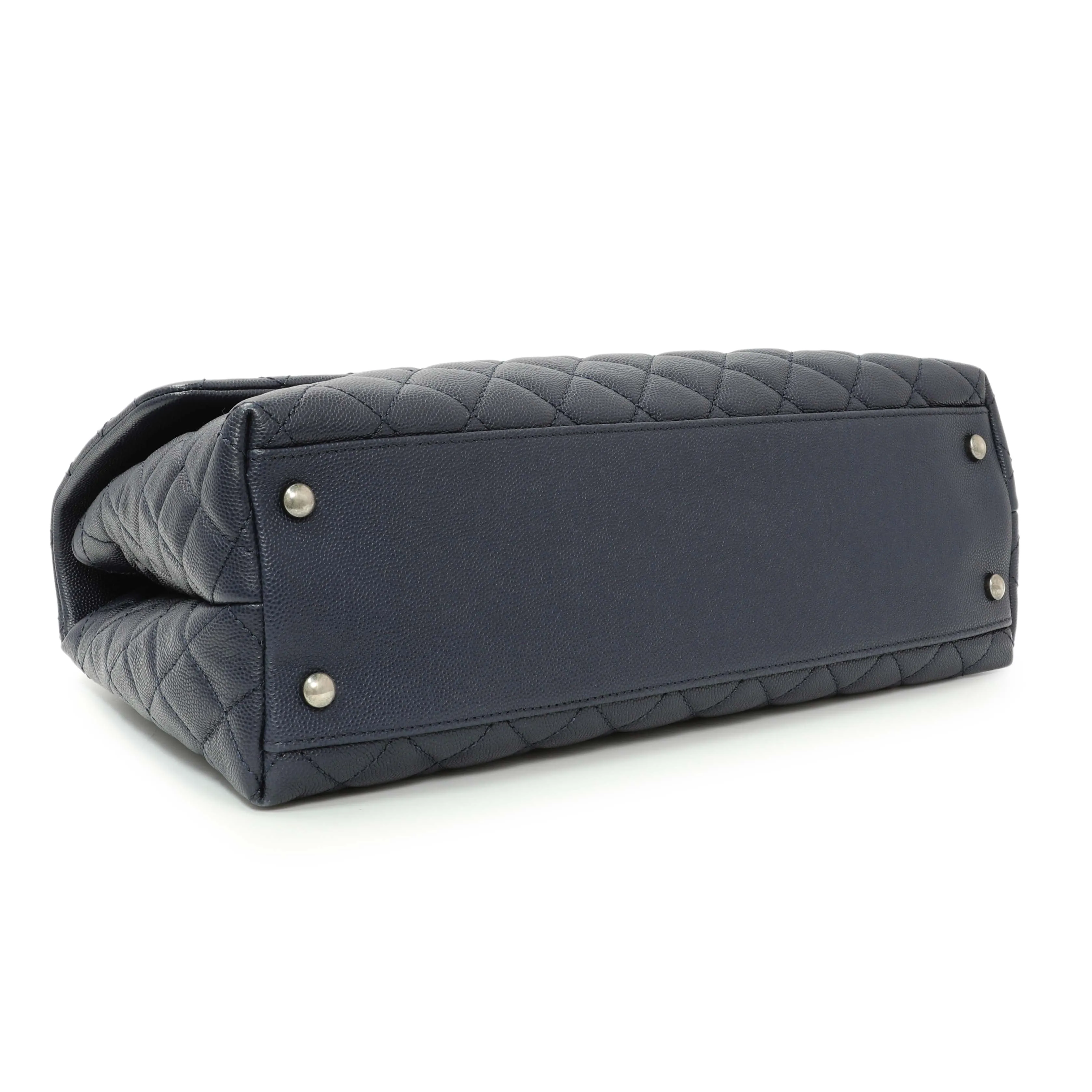 Chanel Navy Quilted Caviar Lizard Medium Coco Handle