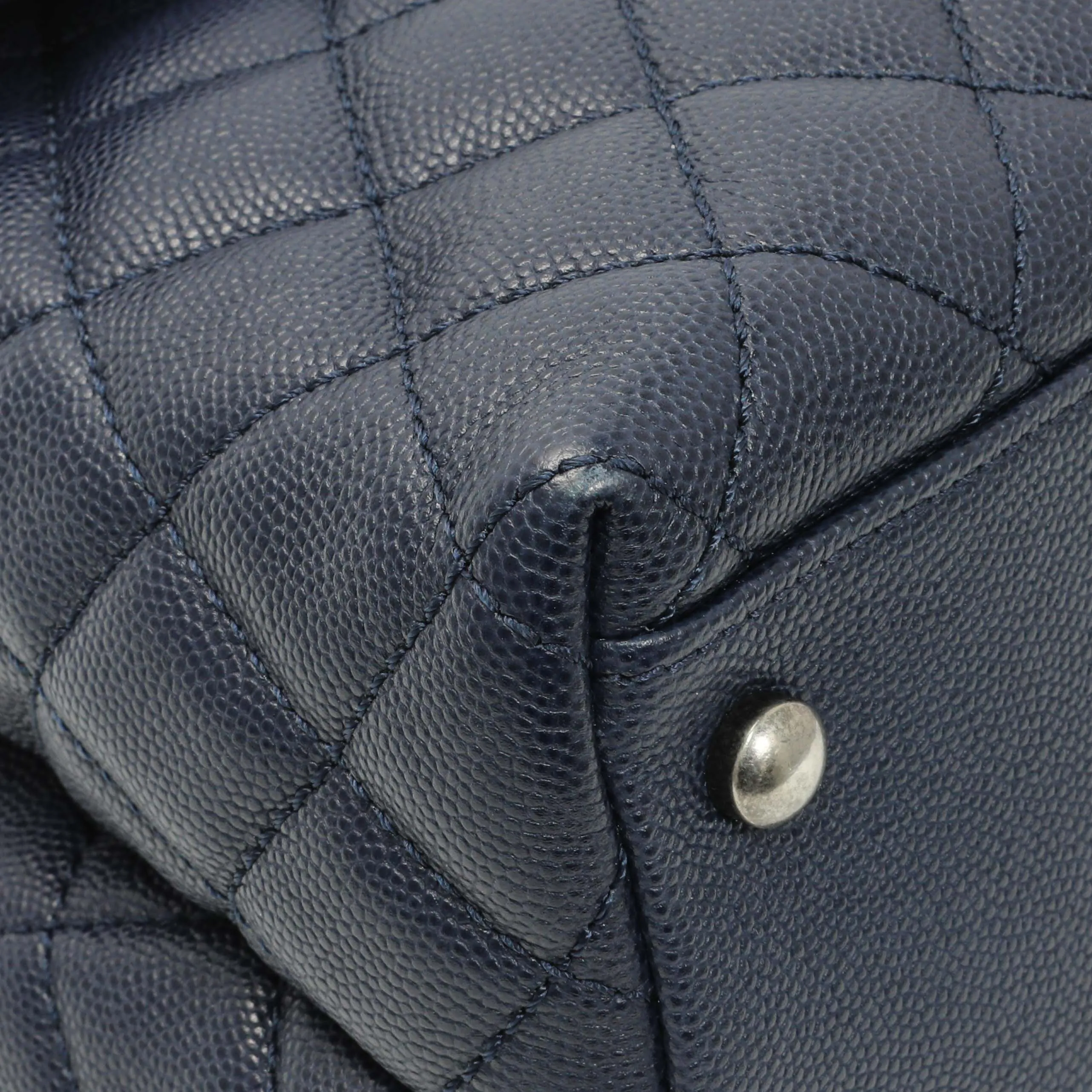 Chanel Navy Quilted Caviar Lizard Medium Coco Handle