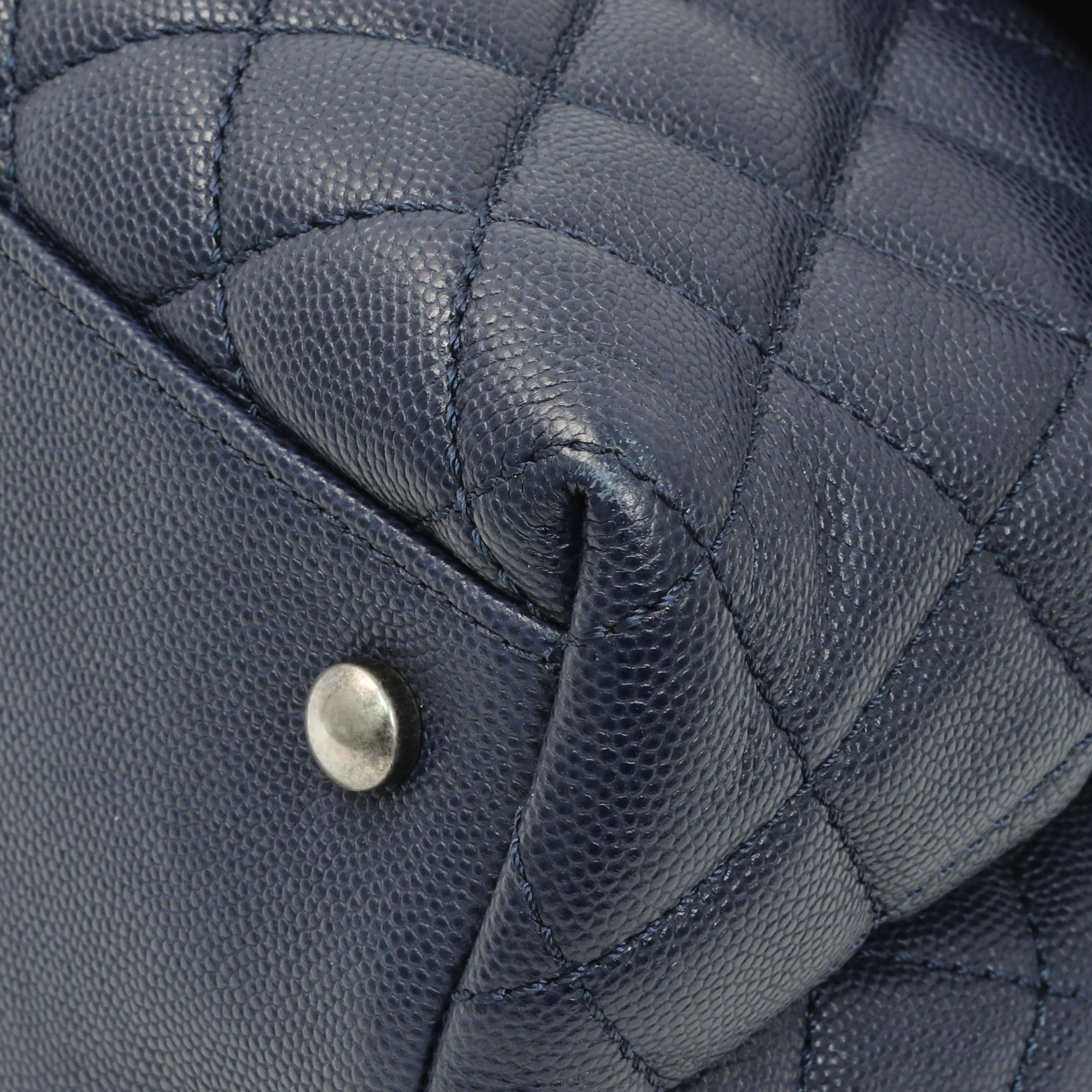 Chanel Navy Quilted Caviar Lizard Medium Coco Handle
