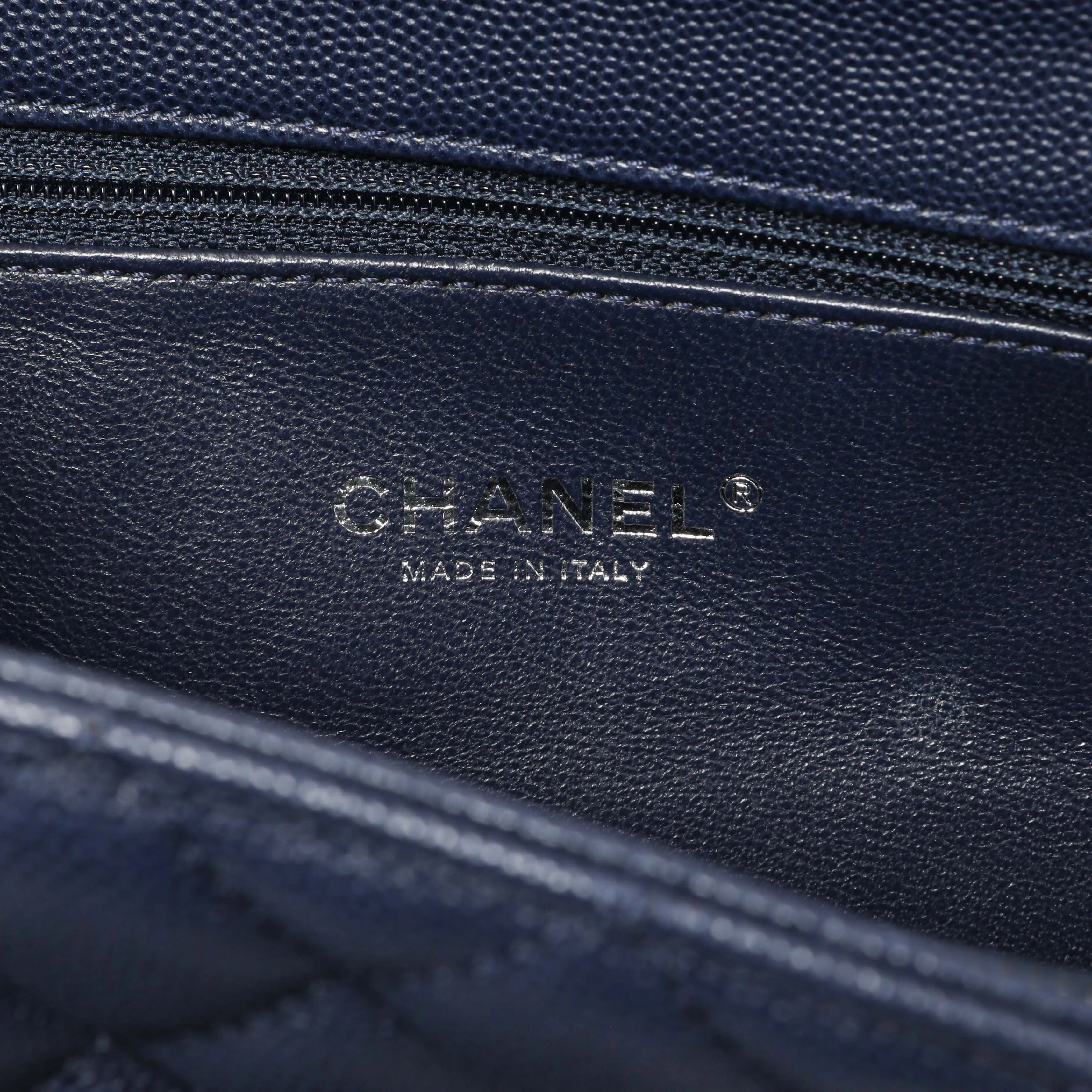 Chanel Navy Quilted Caviar Lizard Medium Coco Handle