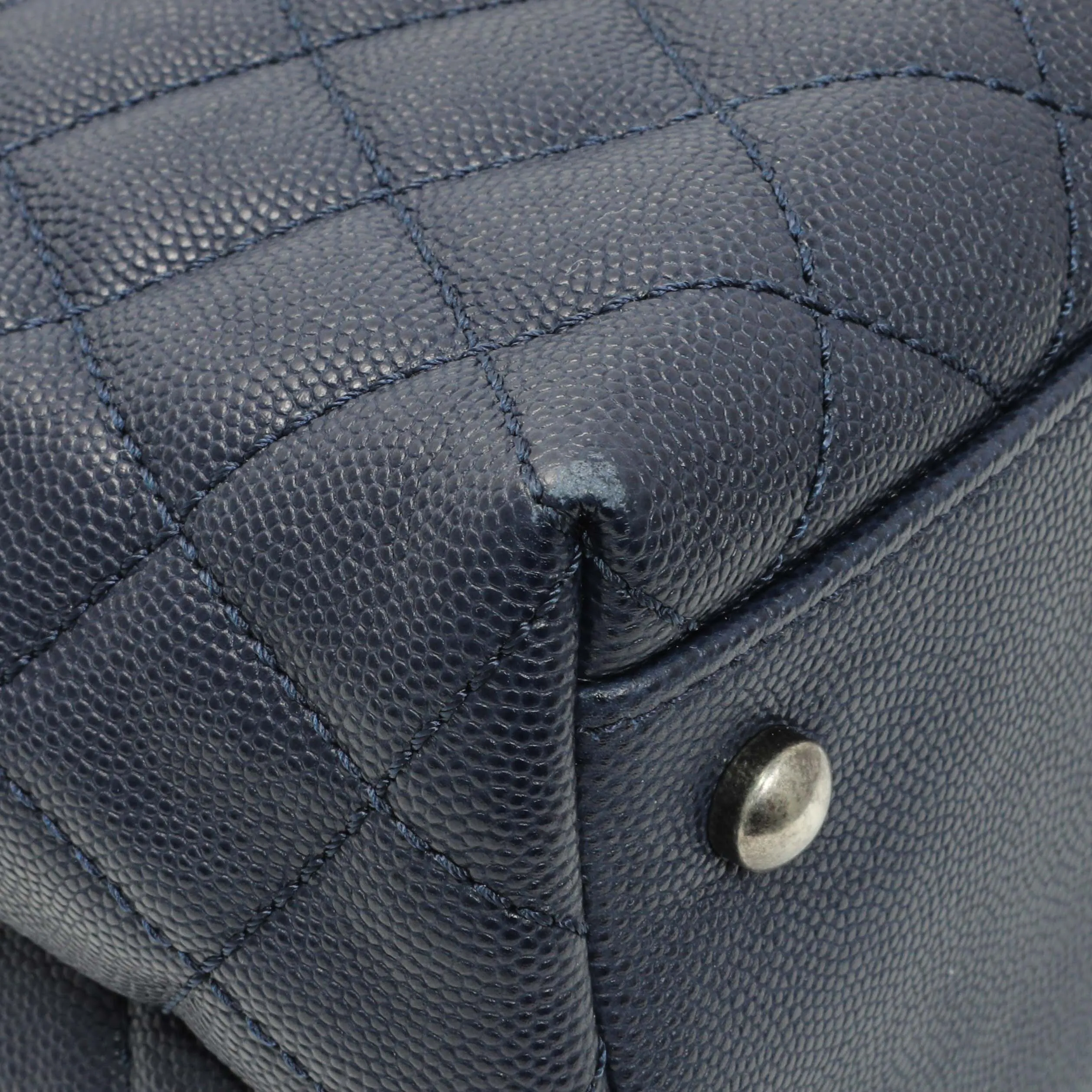 Chanel Navy Quilted Caviar Lizard Medium Coco Handle