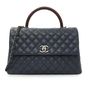 Chanel Navy Quilted Caviar Lizard Medium Coco Handle