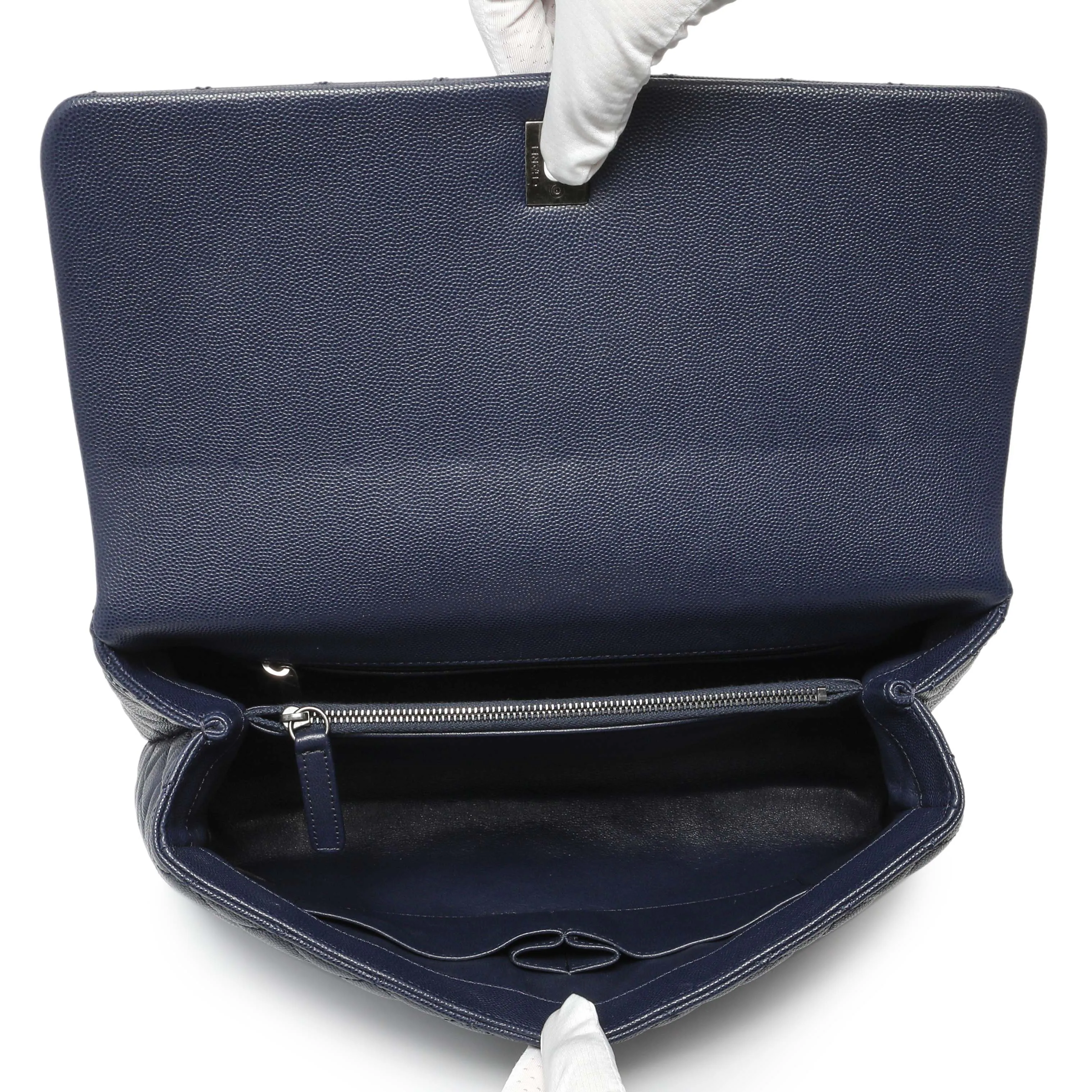 Chanel Navy Quilted Caviar Lizard Medium Coco Handle
