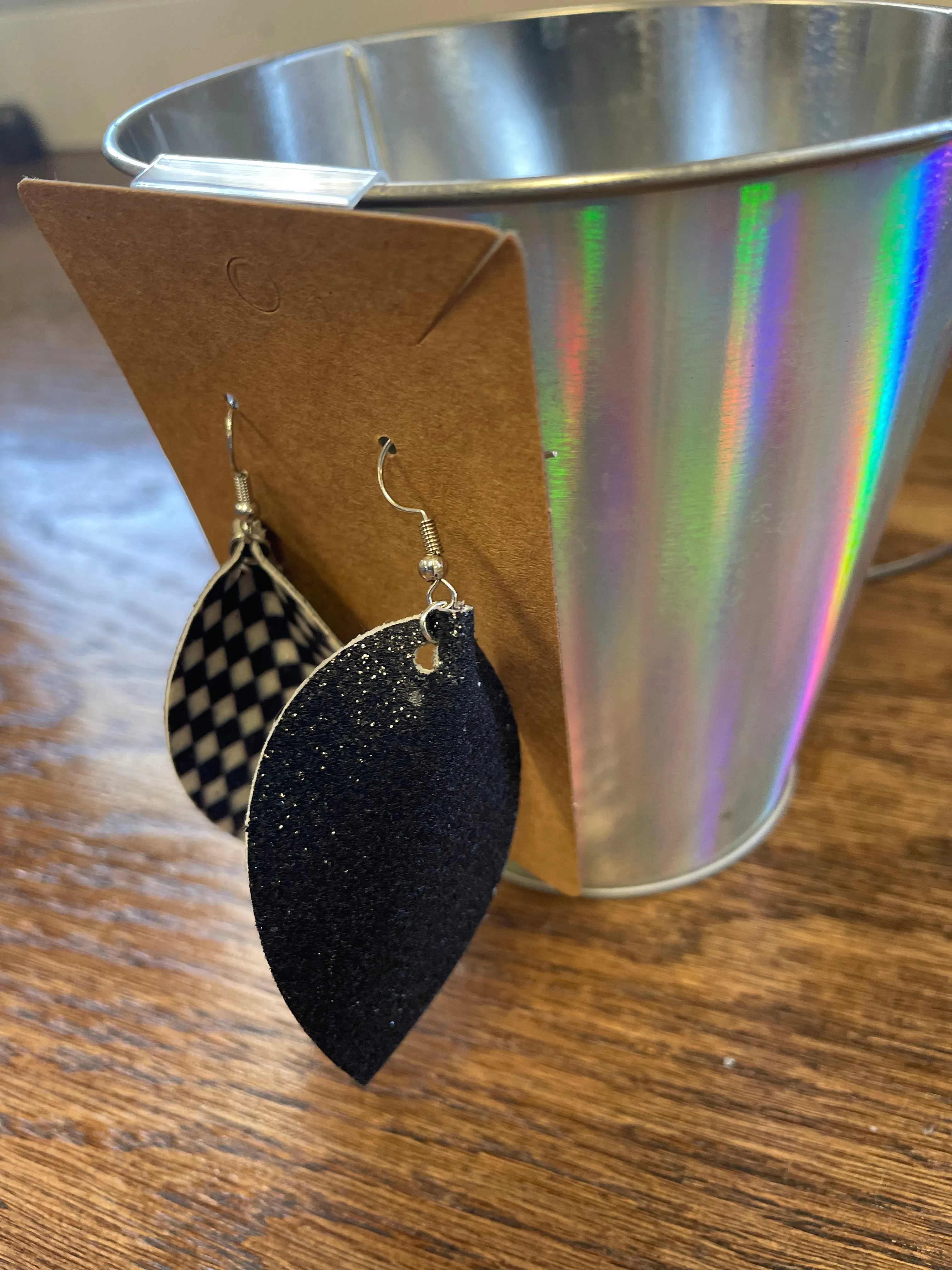Checkered Faux Leather Earrings