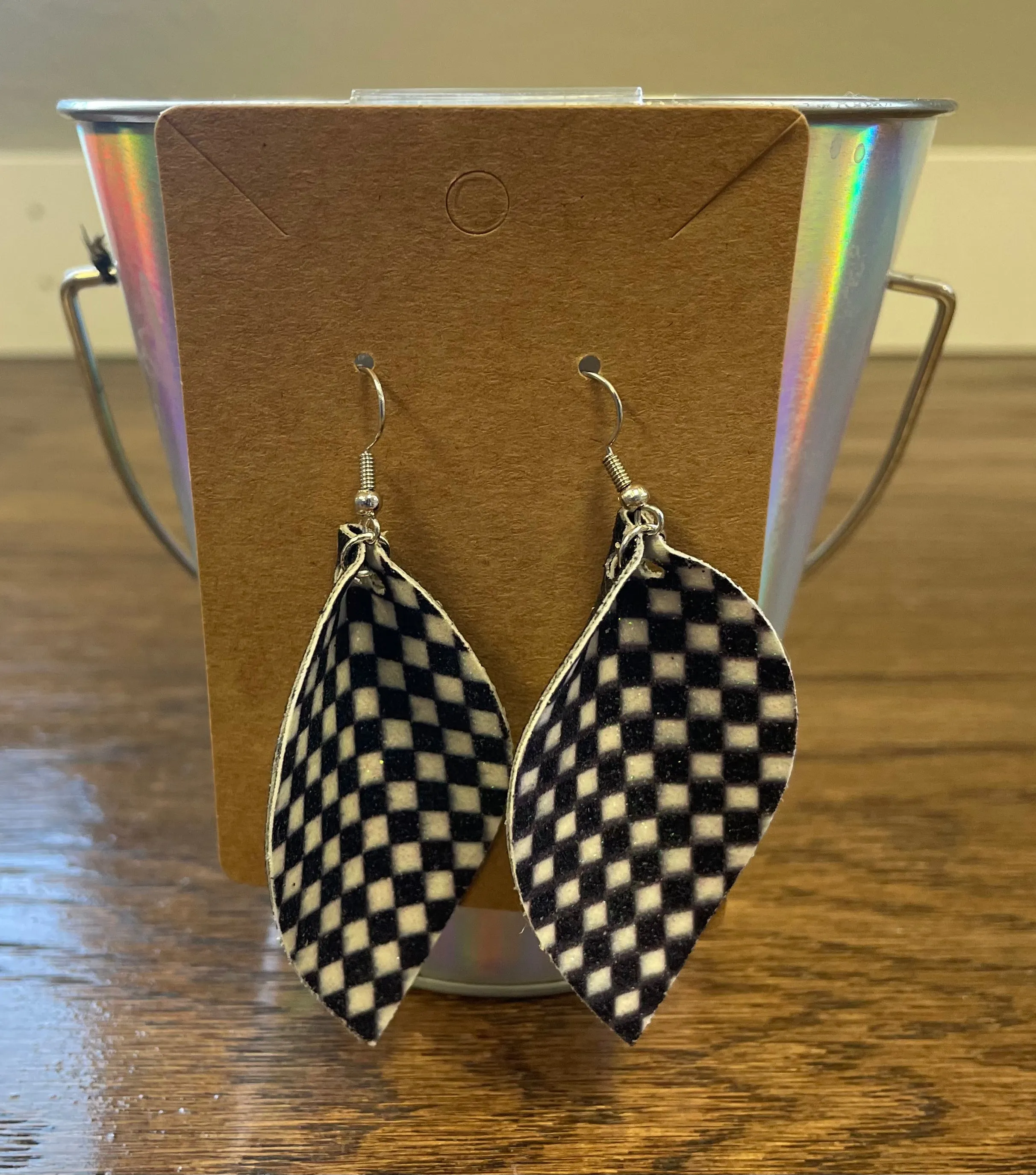 Checkered Faux Leather Earrings