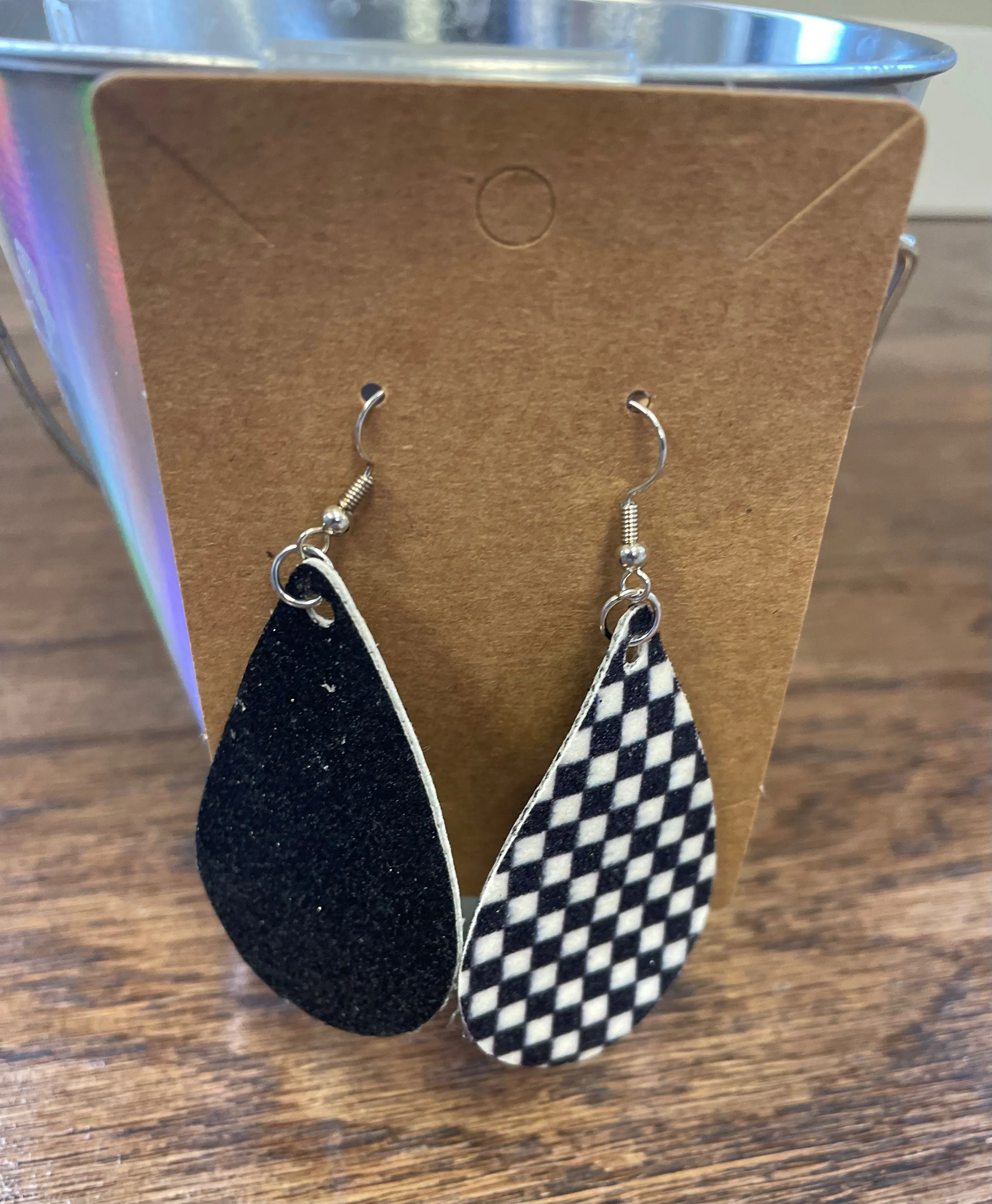 Checkered Faux Leather Earrings