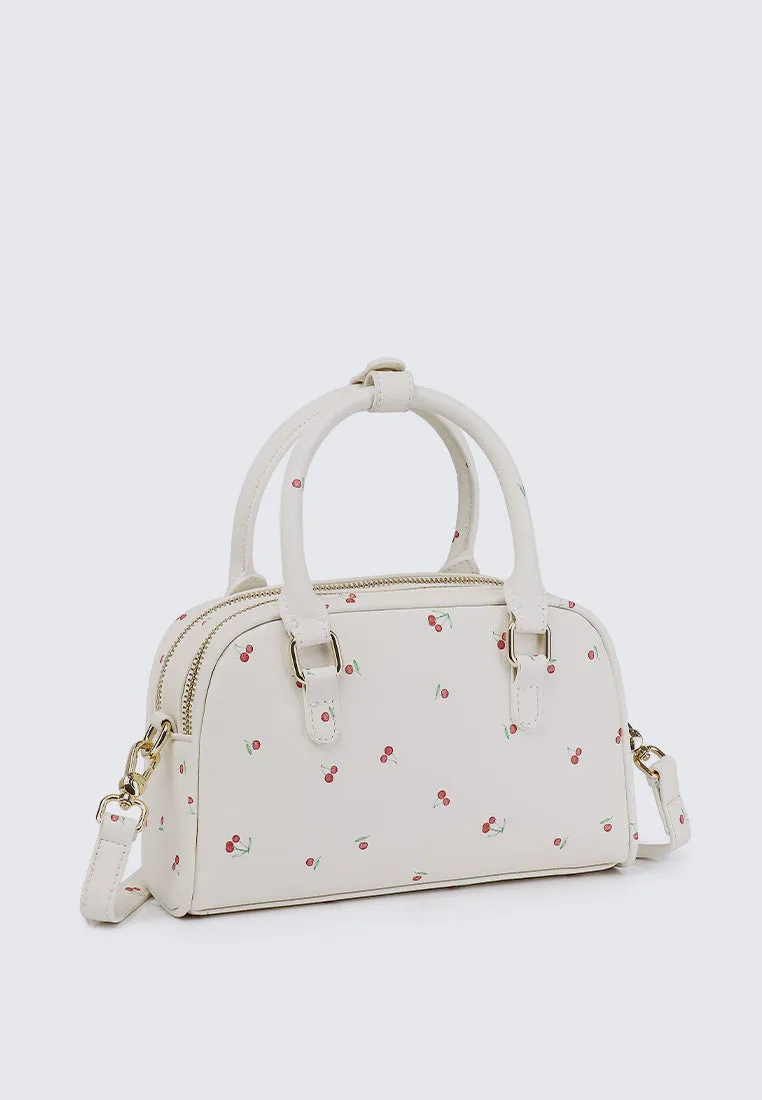 Cherry Bomb Chubby Top Handle Bag (Beige)