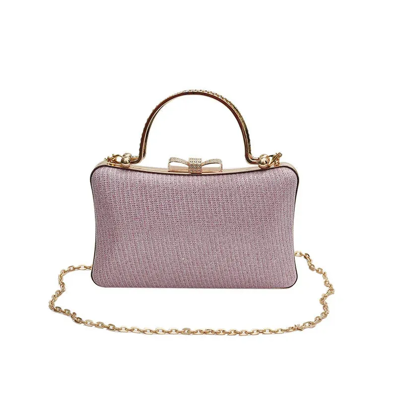 Chic Glitter Sequins Diamond Clutch Handbag Women Metal Top Handle PU Leather Square Rhinestone Messenger Purse Chain Bag Box