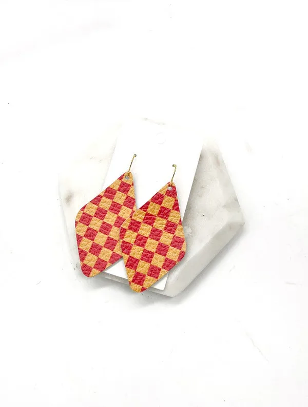 Chiefs Checkered Leather Diamond Earring