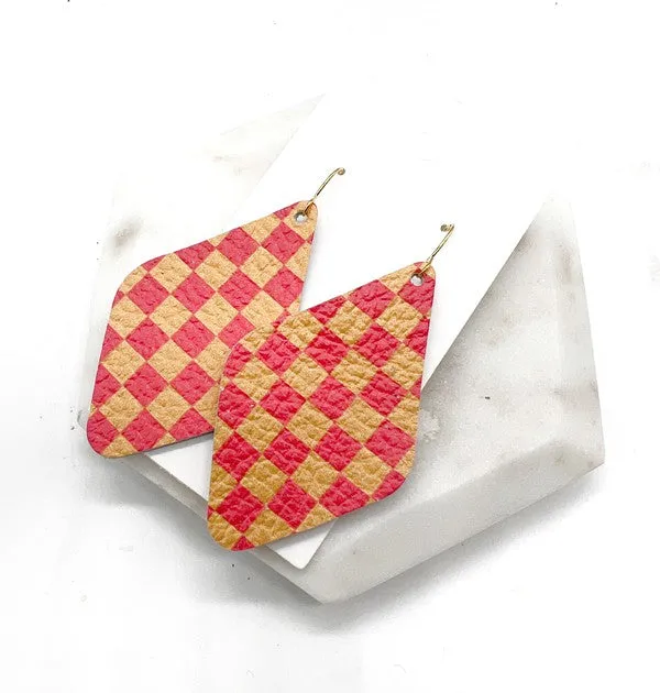 Chiefs Checkered Leather Diamond Earring