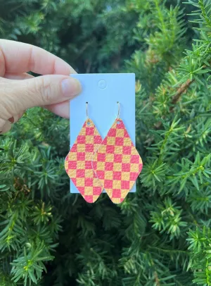 Chiefs Checkered Leather Diamond Earring