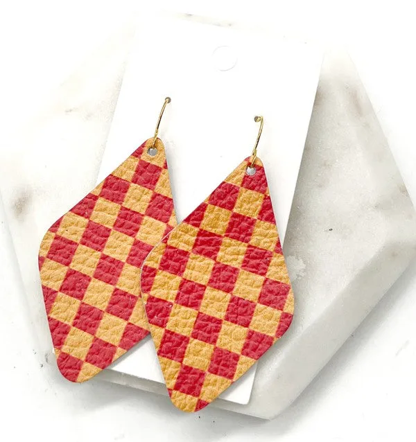 Chiefs Checkered Leather Diamond Earring