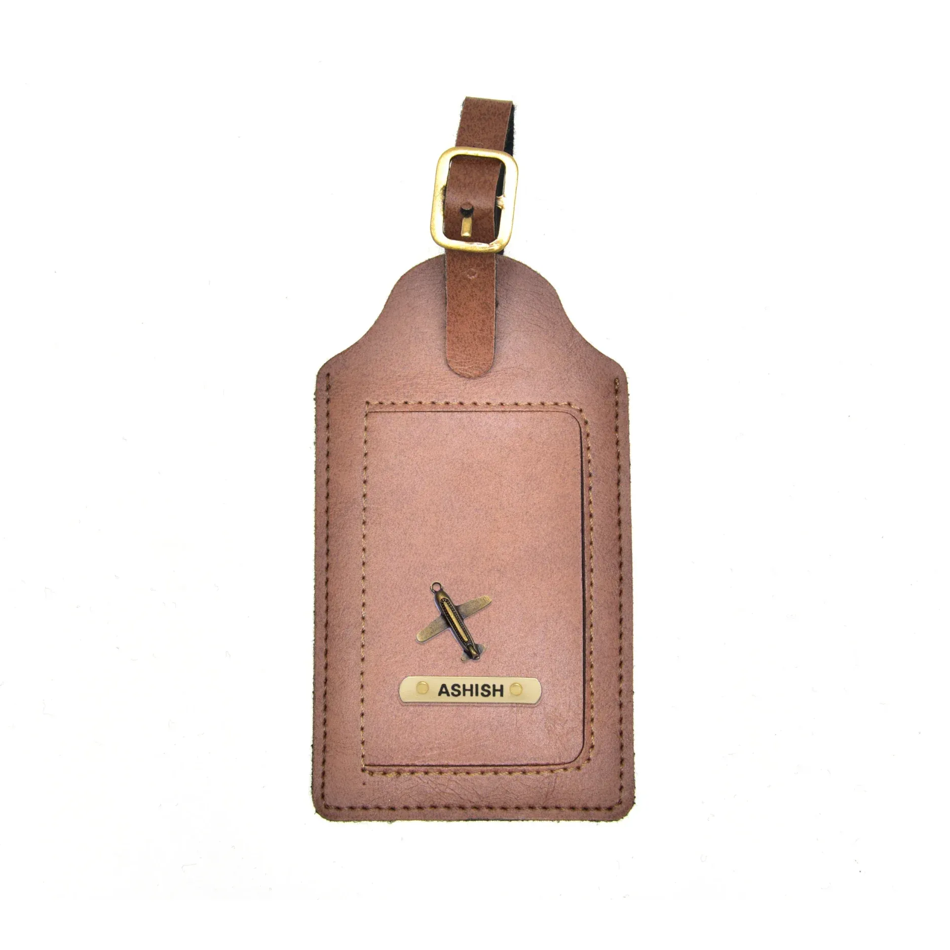 Classy Leather Customized Luggage Tag (Tan)