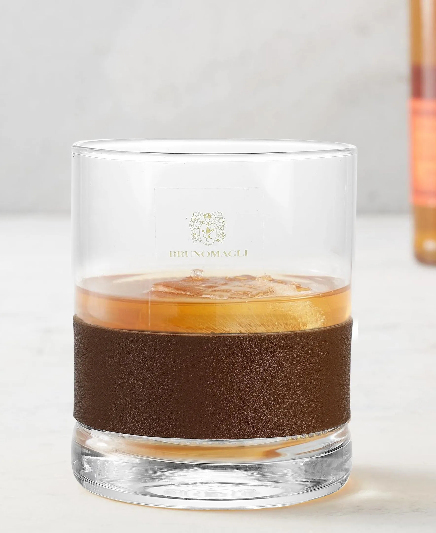 CLEAR SET OF 4 OLD FASHION GLASSES W/ PU LEATHER BAND 13.19 OZ/390 ML, 3.22"D X 3.93"H  GB