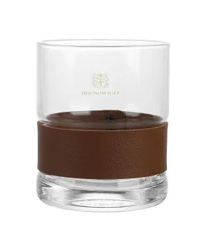 CLEAR SET OF 4 OLD FASHION GLASSES W/ PU LEATHER BAND 13.19 OZ/390 ML, 3.22"D X 3.93"H  GB