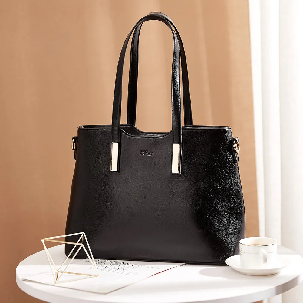CLUCI Purses and Handbags for Women Leather Designer Tote Large Fashion Ladies Shoulder Bags with Inner Pouch 2Pcs Set