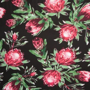 Cotton Canvas Printed Protea Black