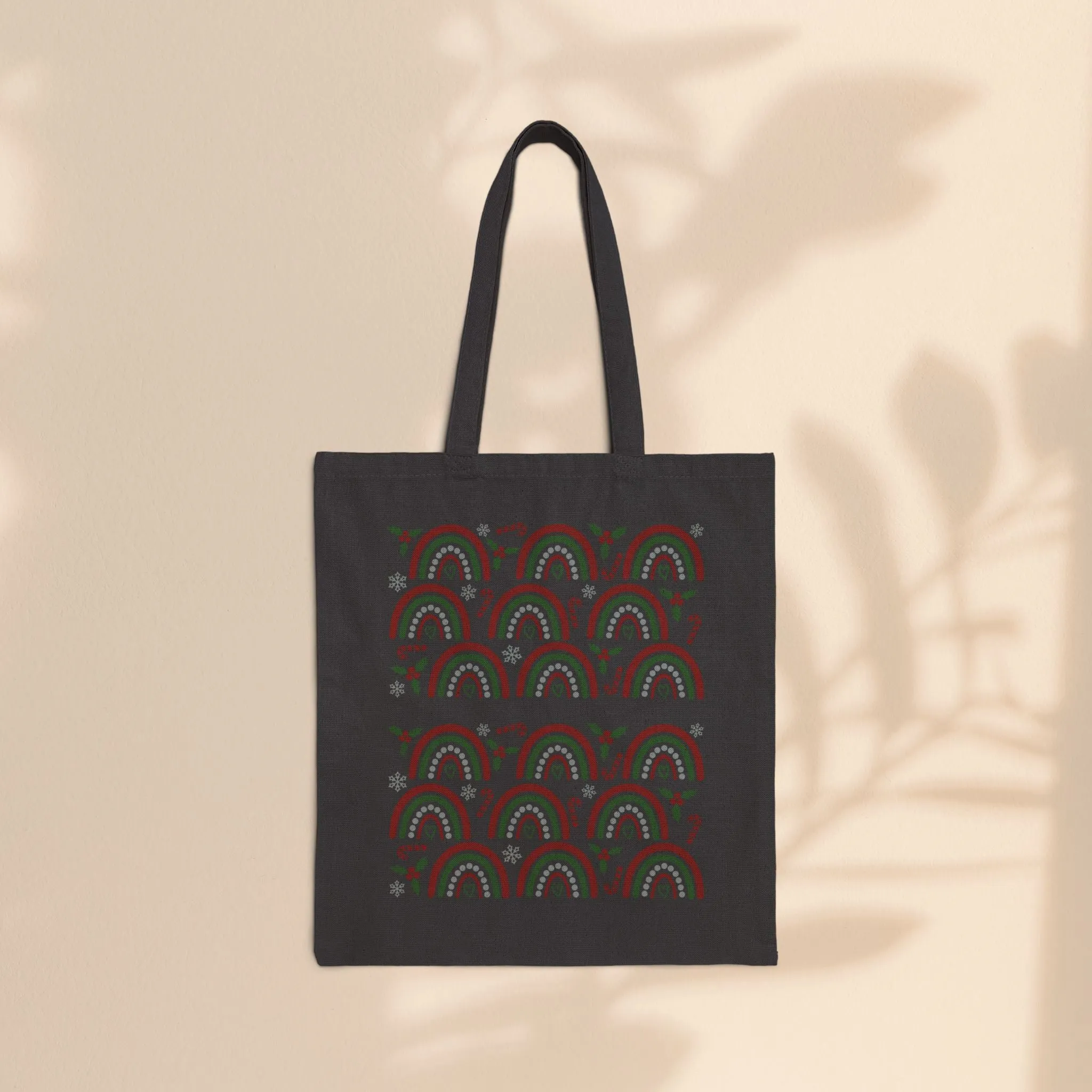 Cotton Canvas Tote Bag - Christmas Rainbows