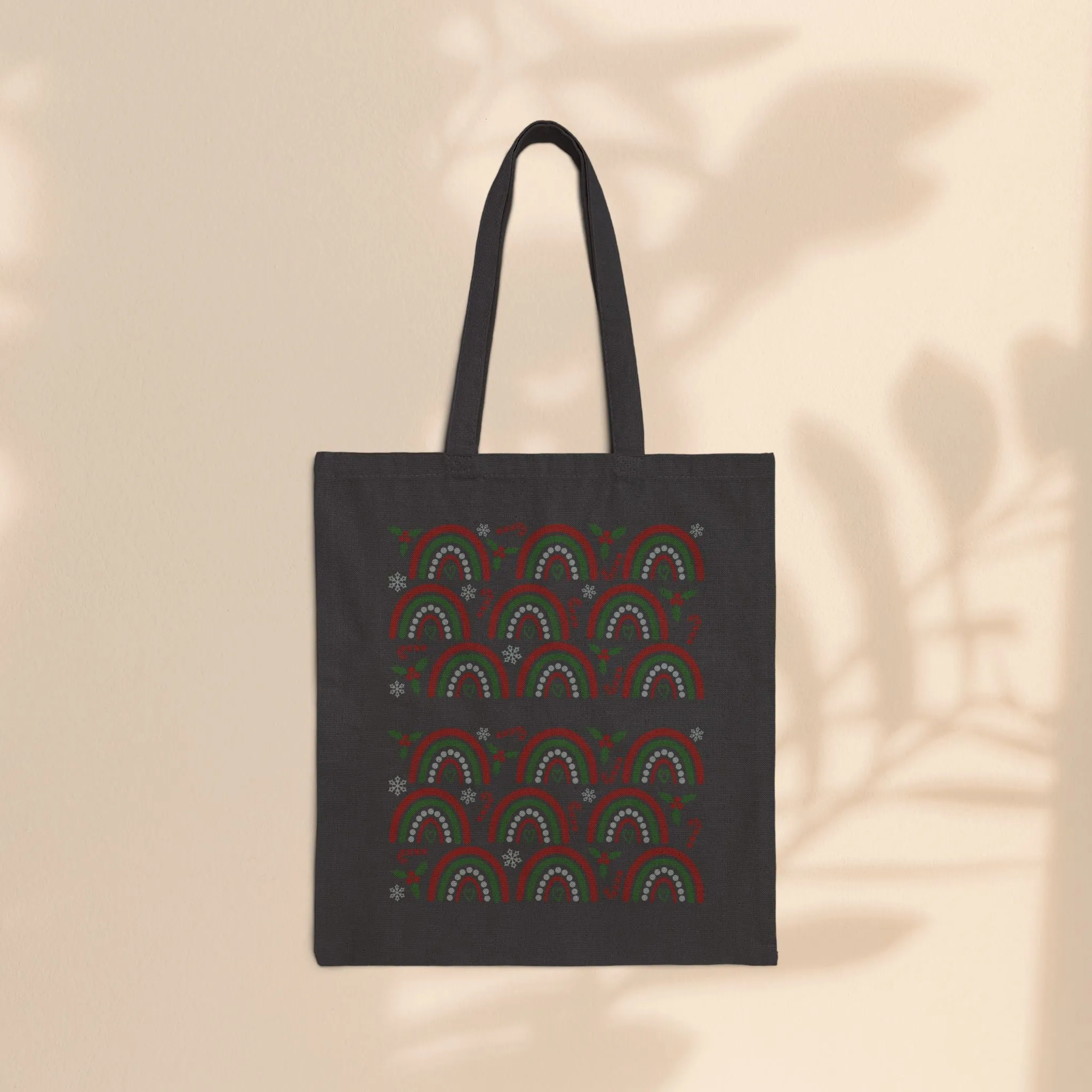 Cotton Canvas Tote Bag - Christmas Rainbows