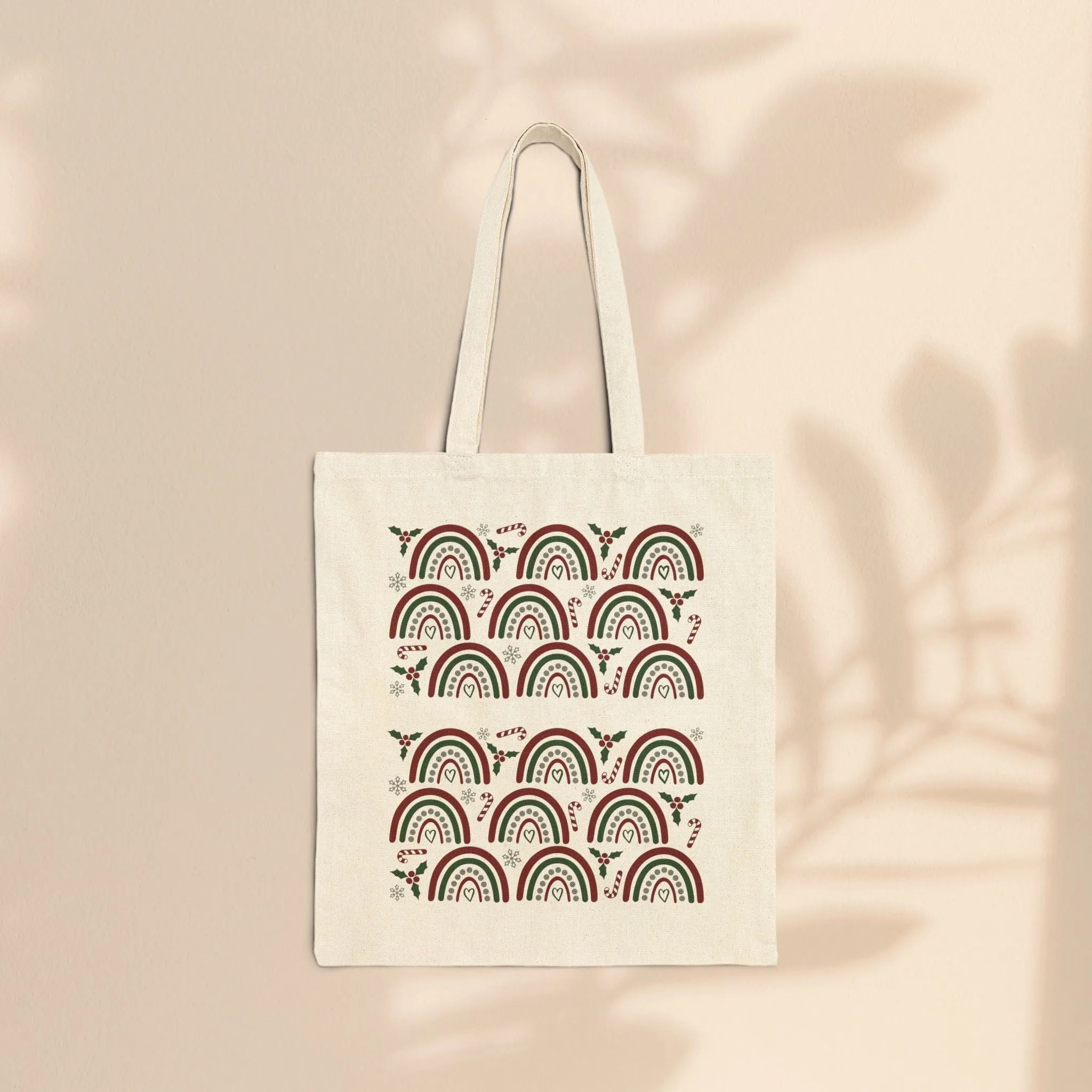Cotton Canvas Tote Bag - Christmas Rainbows