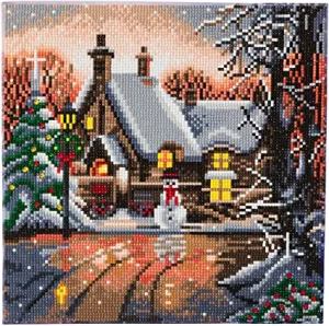 Craft Buddy Crystal Art Kit Snowman Cottage 30 x 30 cm Pre-Framed 5D Art Kit