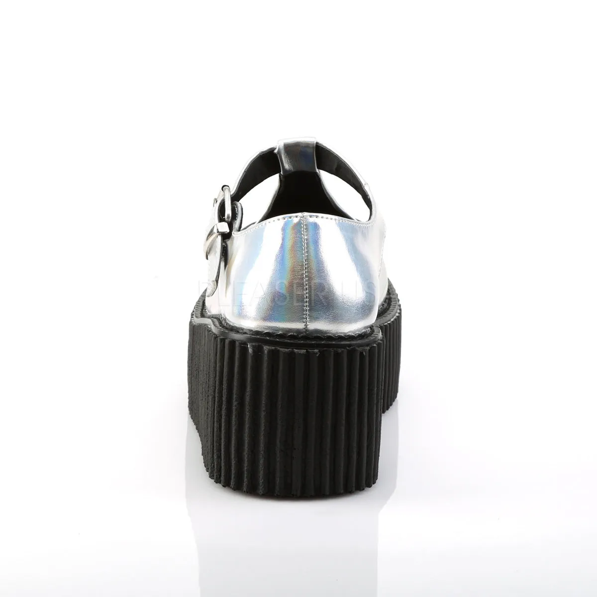 CREEPER-214  Silver Hologram-Black Vegan Leather