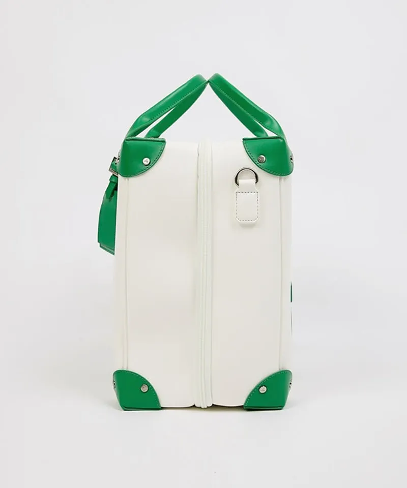 CREVE NINE:  Product Name Symbol Punching Boston Bag - Ivory Green