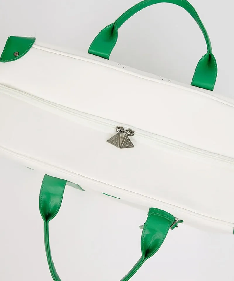 CREVE NINE:  Product Name Symbol Punching Boston Bag - Ivory Green