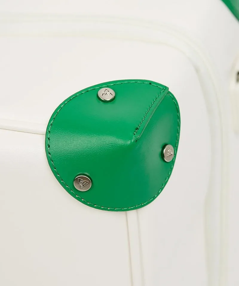 CREVE NINE:  Product Name Symbol Punching Boston Bag - Ivory Green