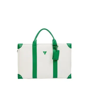 CREVE NINE:  Product Name Symbol Punching Boston Bag - Ivory Green