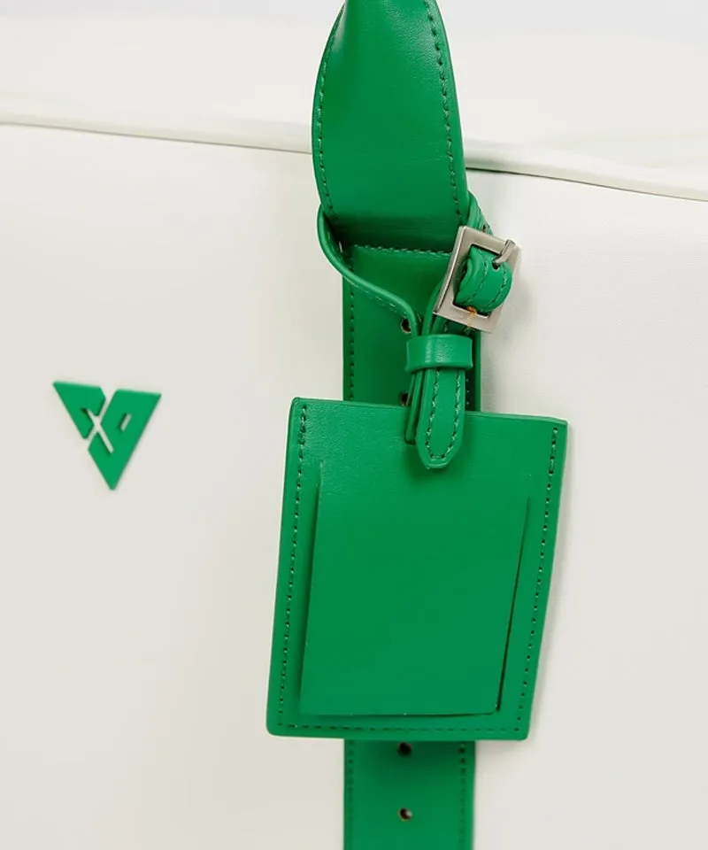 CREVE NINE:  Product Name Symbol Punching Boston Bag - Ivory Green