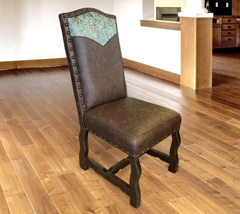 Custom Leather Dining Room Chair in Fargo Chocolate & Driftwood Moonlight