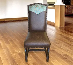Custom Leather Dining Room Chair in Fargo Chocolate & Driftwood Moonlight