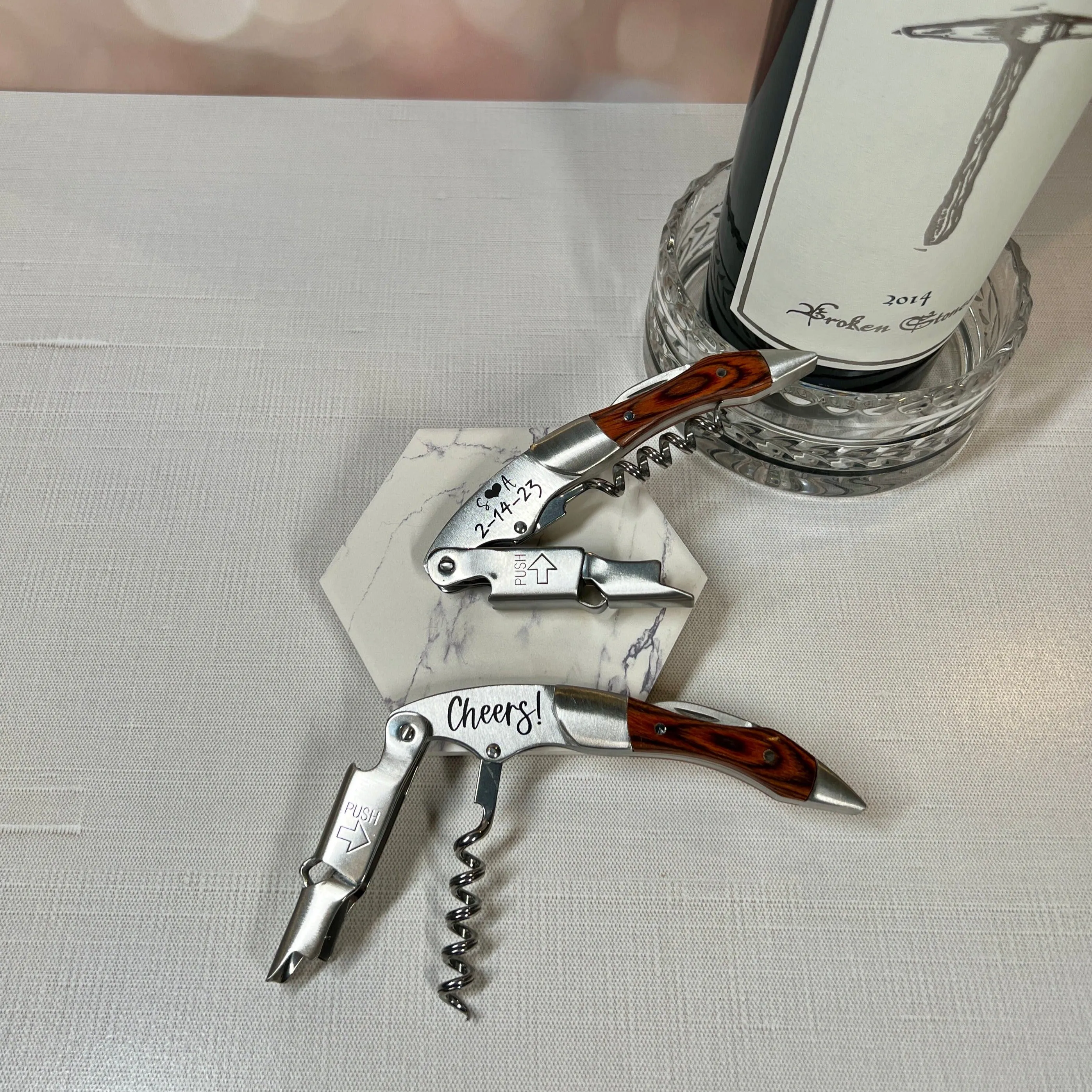 Custom Wedding or Party Favor For Guests, Stainless Steel Professional Series Corkscrew with Personalization
