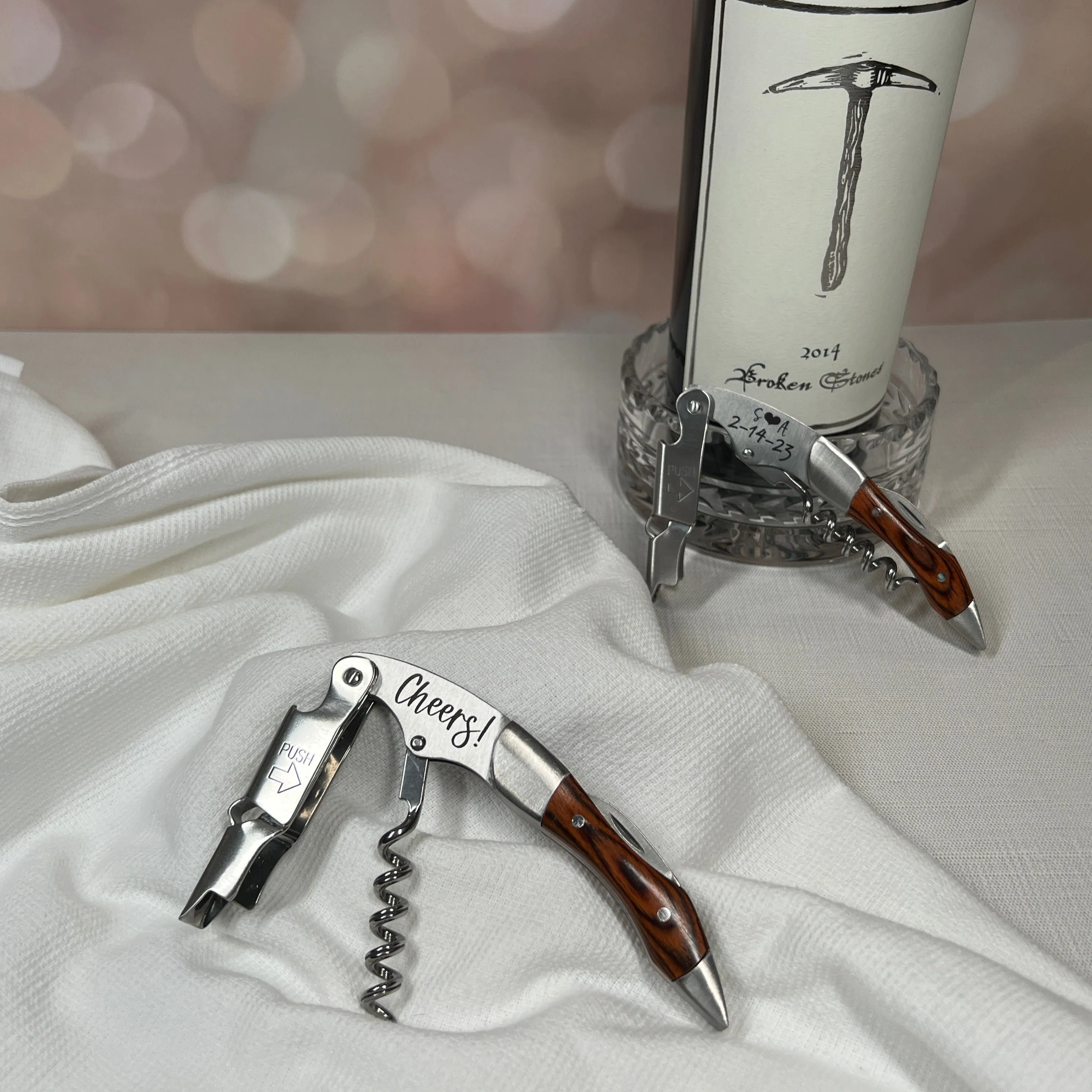Custom Wedding or Party Favor For Guests, Stainless Steel Professional Series Corkscrew with Personalization