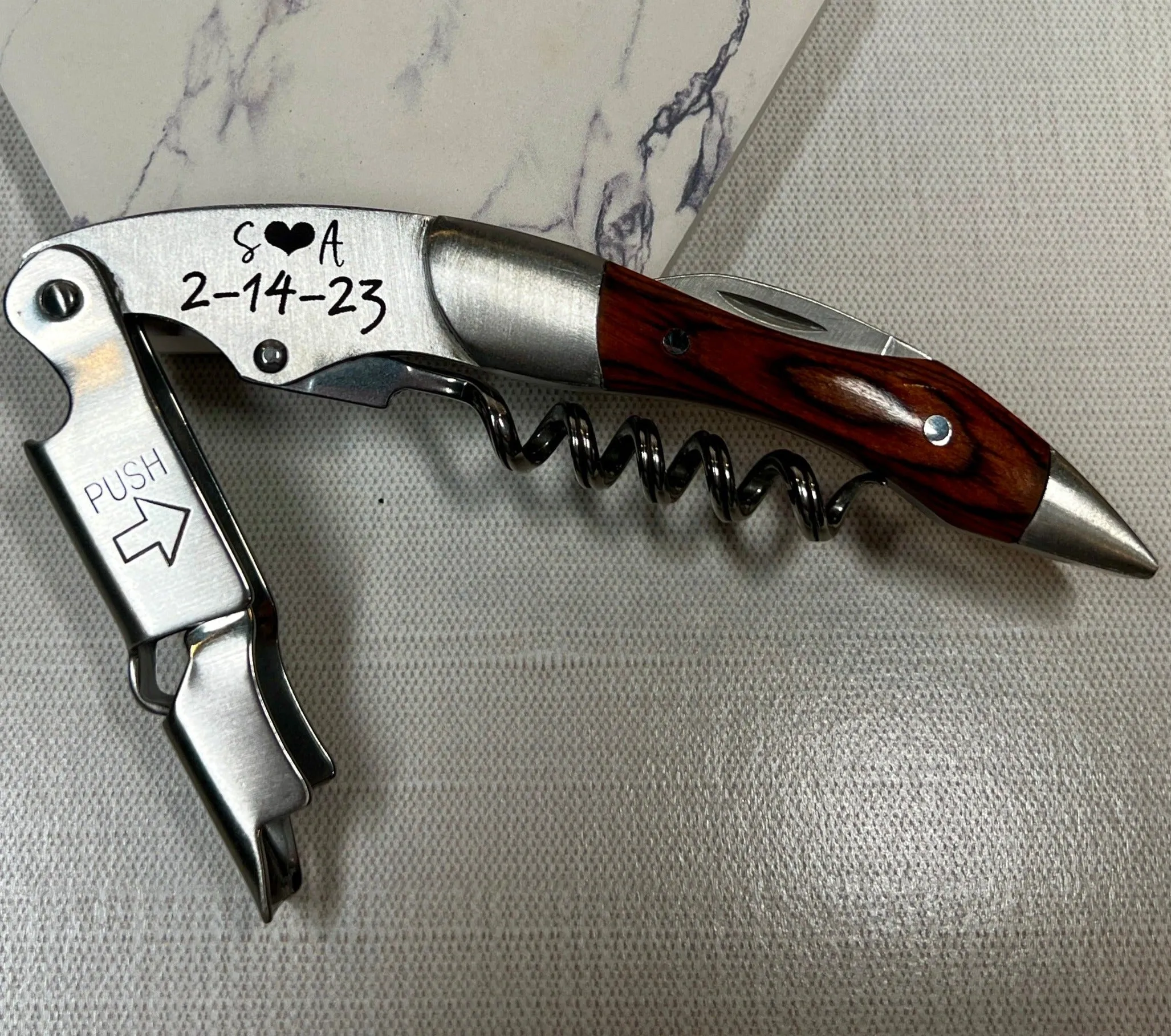 Custom Wedding or Party Favor For Guests, Stainless Steel Professional Series Corkscrew with Personalization