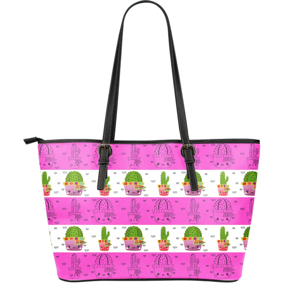 Cute Cactus Large Leather Tote Bag